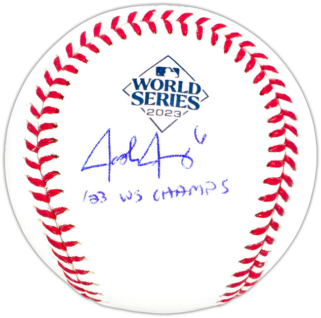 Josh Jung Autographed Official 2023 World Series Logo MLB Baseball Texas Rangers "23 WS Champs" Beckett BAS Witness Stock #221327