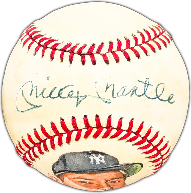 Mickey Mantle Autographed Official Hand Painted Logo AL Baseball New York Yankees Beckett BAS #AC94110