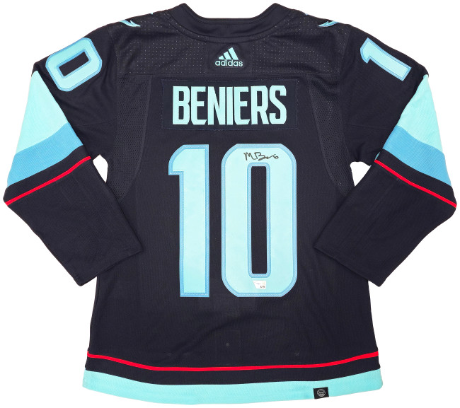 Seattle Kraken Matty Beniers Autographed Blue Adidas Authentic Jersey Size 44 Fanatics Holo Stock #222018