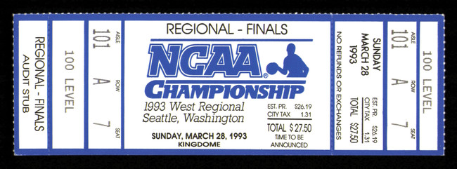 1993 NCAA Basketball Tournament West Regional Finals Unsigned Full Ticket Michigan SKU #222612