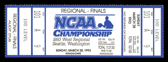 1993 NCAA Basketball Tournament West Regional Finals Unsigned Full Ticket Michigan SKU #222614