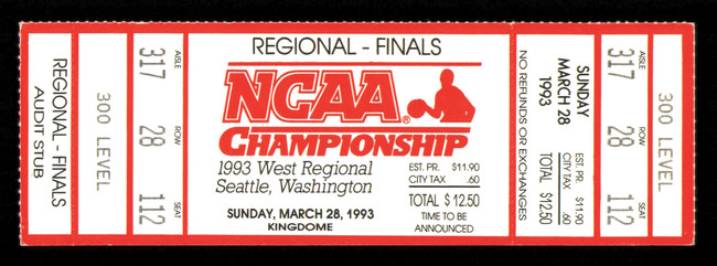 1993 NCAA Basketball Tournament West Regional Finals Unsigned Full Ticket Michigan SKU #222650