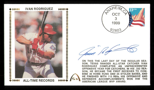 Ivan Rodriguez Autographed 1999 First Day Cover Texas Rangers SKU #222400