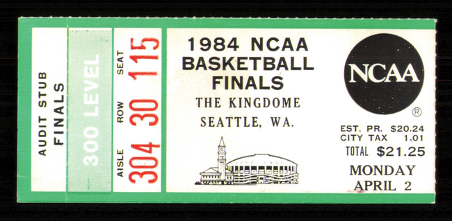 1984 NCAA Basketball Tournament Finals Unsigned Ticket Stub Georgetown vs. Houston in Seattle SKU #222572