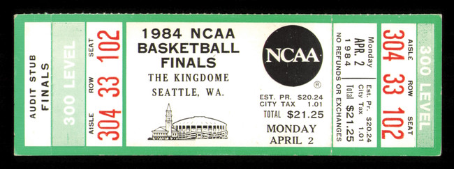 1984 NCAA Basketball Tournament Finals Unsigned Full Ticket Georgetown vs. Houston in Seattle SKU #222583