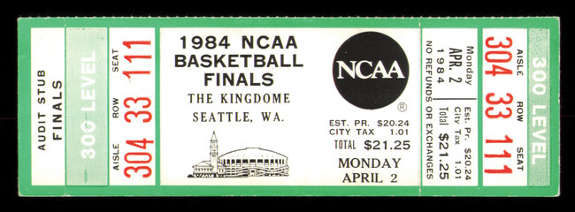 1984 NCAA Basketball Tournament Finals Unsigned Full Ticket Georgetown vs. Houston in Seattle SKU #222592