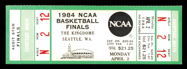 1984 NCAA Basketball Tournament Finals Unsigned Full Ticket Georgetown vs. Houston in Seattle SKU #222593