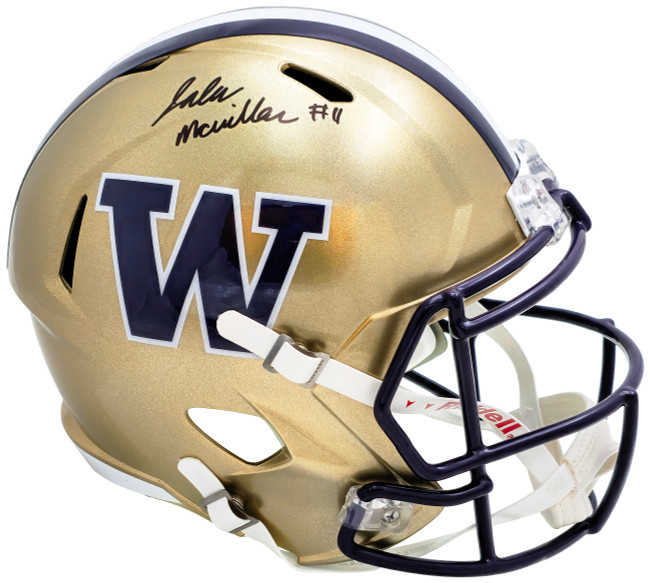 Jalen McMillan Autographed Washington Huskies Gold Full Size Replica Speed Helmet MCS Holo Stock #222063