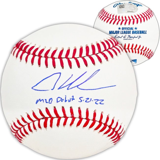 Adley Rutschman Autographed Official MLB Baseball Baltimore Orioles "MLB Debut 5-21-22" Fanatics and MLB Holo Stock #222803