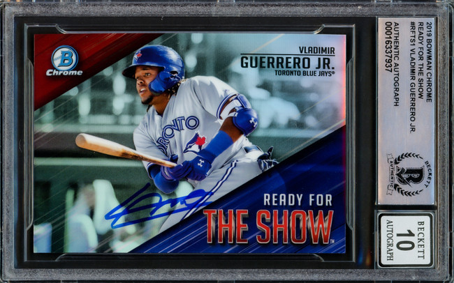 Vladimir Guerrero Jr. Autographed 2019 Bowman Chrome Ready For The Show Rookie Card #RFTS-1 Toronto Blue Jays Auto Grade Gem Mint 10 Beckett BAS Stock #222858