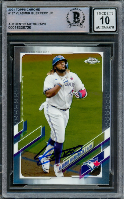 Vladimir Guerrero Jr. Autographed 2021 Topps Chrome Card #167 Toronto Blue Jays Auto Grade Gem Mint 10 Beckett BAS Stock #222871