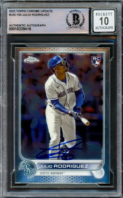 Julio Rodriguez Autographed 2022 Topps Chrome Update Rookie Card #USC150 Seattle Mariners Auto Grade Gem Mint 10 Beckett BAS Stock #222882