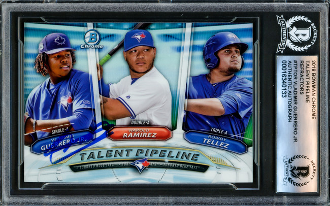 Vladimir Guerrero Jr. Autographed 2018 Bowman Chrome Talent Pipeline Card #TP-TOR Toronto Blue Jays Beckett BAS #16340133