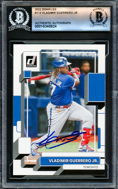 Vladimir Guerrero Jr. Autographed 2022 Donruss Card #113 Toronto Blue Jays Beckett BAS #16340624