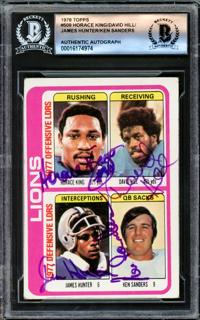 Detroit Lions Leaders Autographed 1978 Topps Card #509 Signed By All 4 Beckett BAS #16174974