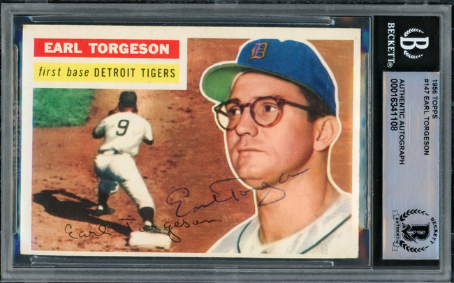 Earl Torgeson Autographed 1956 Topps Card #147 Detroit Tigers Beckett BAS #16341108