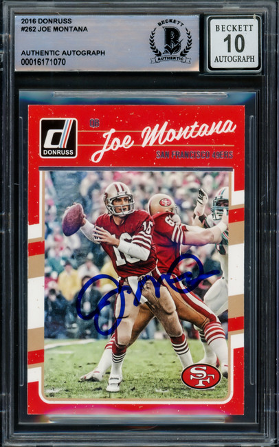 Joe Montana Autographed 2016 Donruss Card #262 San Francisco 49ers Auto Grade Gem Mint 10 Beckett BAS #16171070
