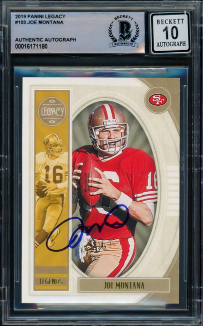 Joe Montana Autographed 2019 Panini Legacy Card #103 San Francisco 49ers Auto Grade Gem Mint 10 Beckett BAS #16171180