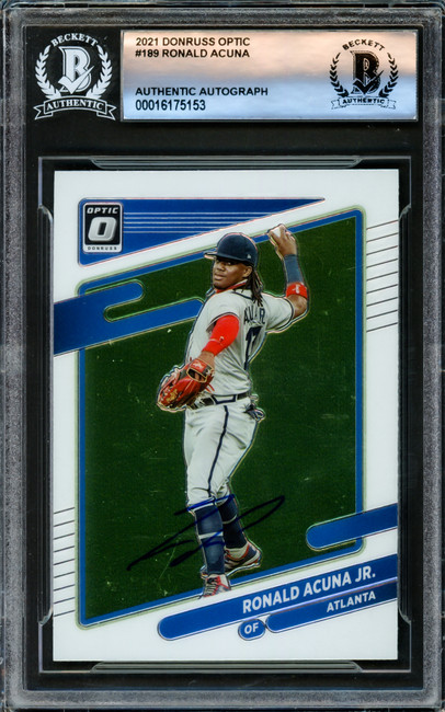 Ronald Acuna Jr. Autographed 2021 Donruss Optic Card #189 Atlanta Braves Beckett BAS #16175153