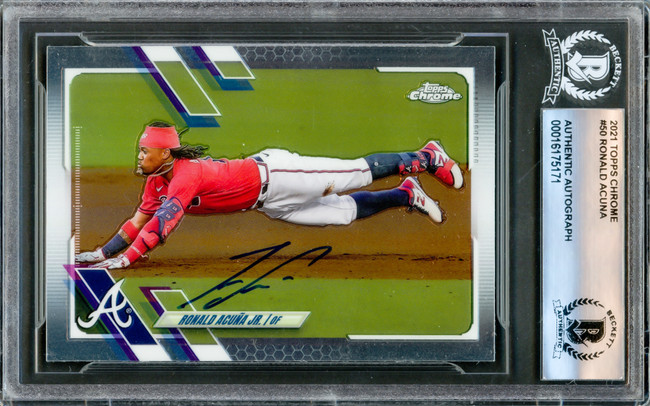 Ronald Acuna Jr. Autographed 2021 Topps Chrome Card #50 Atlanta Braves Beckett BAS #16175171