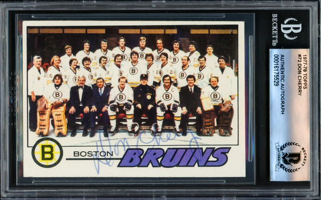 Don Cherry Autographed 1977-78 Topps Card #72 Boston Bruins Beckett BAS #16175529