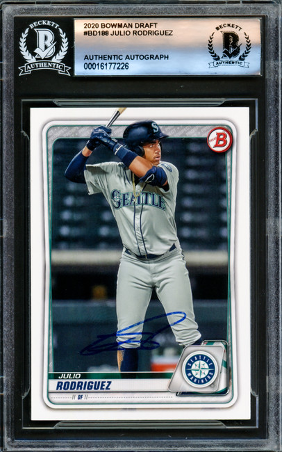 Julio Rodriguez Autographed 2020 Bowman Draft Rookie Card #BD188 Seattle Mariners Beckett BAS #16177226