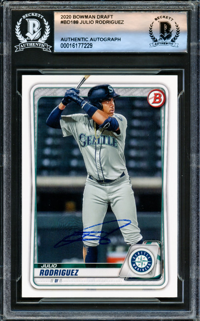 Julio Rodriguez Autographed 2020 Bowman Draft Rookie Card #BD188 Seattle Mariners Beckett BAS #16177229