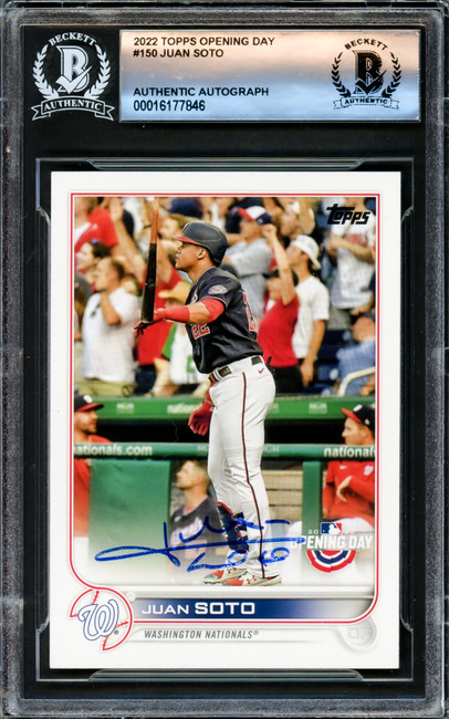 Juan Soto Autographed 2022 Topps Opening Day Card #150 New York Yankees Beckett BAS #16177846