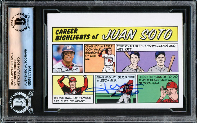 Juan Soto Autographed 2022 Topps Heritage Comic Card #73TC-3 New York Yankees Beckett BAS #16177954