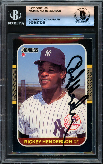 Rickey Henderson Autographed 1987 Donruss Card #228 New York Yankees Beckett BAS #16176266
