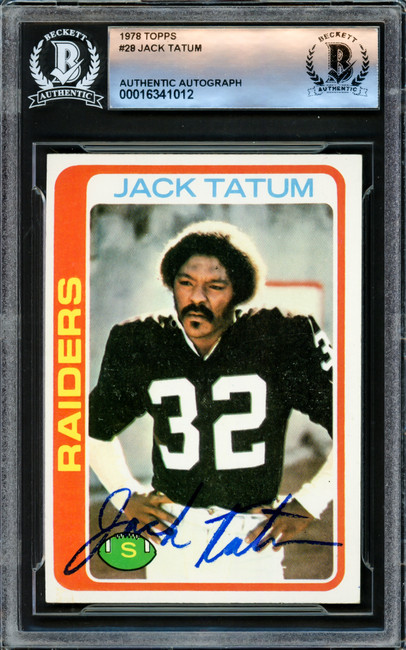 Jack Tatum Autographed 1978 Topps Card #28 Oakland Raiders Beckett BAS #16341012