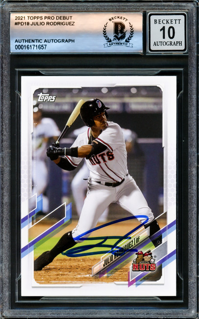Julio Rodriguez Autographed 2021 Topps Pro Debut Rookie Card #PD18 Seattle Mariners Auto Grade Gem Mint 10 Beckett BAS #16171657