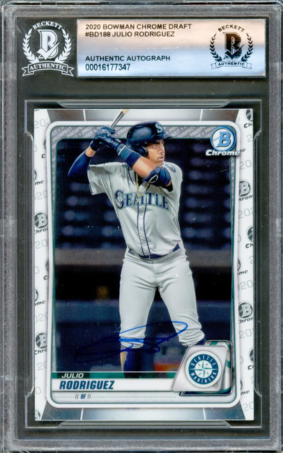 Julio Rodriguez Autographed 2020 Bowman Chrome Draft Rookie Card #BD188 Seattle Mariners Beckett BAS #16177347