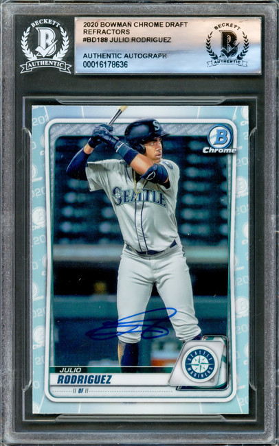 Julio Rodriguez Autographed 2020 Bowman Chrome Draft Refractor Rookie Card #BD188 Seattle Mariners Beckett BAS #16178636