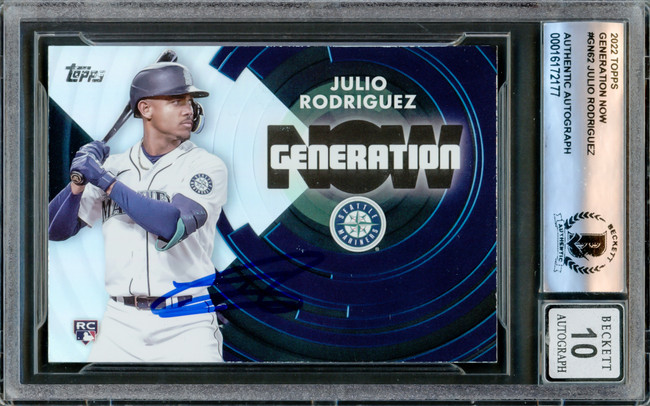 Julio Rodriguez Autographed 2022 Topps Generation Now Rookie Card #GN-62 Seattle Mariners Auto Grade Gem Mint 10 Beckett BAS #16172177