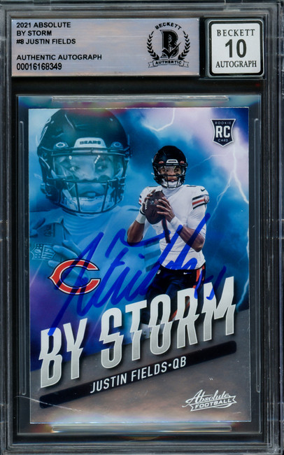 Justin Fields Autographed 2021 Absolute Rookie Card #BST-8 Chicago Bears Auto Grade Gem Mint 10 Beckett BAS #16168349