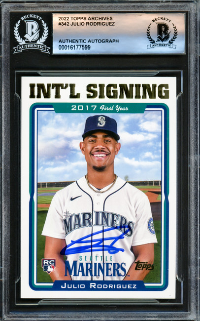 Julio Rodriguez Autographed 2022 Topps Archives Rookie Card #342 Seattle Mariners Beckett BAS #16177599