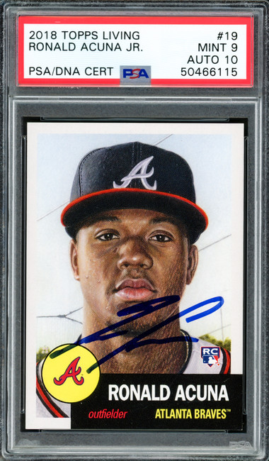 Ronald Acuna Jr. Autographed 2018 Topps Living Rookie Card #19 Atlanta Braves PSA 9 Auto Grade Gem Mint 10 PSA/DNA #50466115