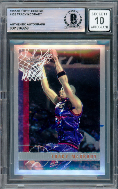 Tracy McGrady Autographed 1997-98 Topps Chrome Rookie Card #125 Toronto Raptors Auto Grade Gem Mint 10 Beckett BAS #16169658