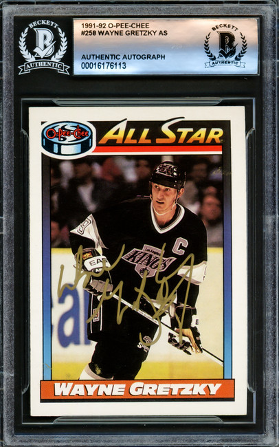 Wayne Gretzky Autographed 1991-92 O-Pee-Chee Card #258 Los Angeles Kings Beckett BAS #16176113