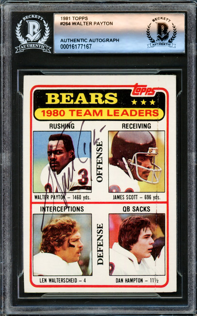 Walter Payton Autographed 1981 Topps Card #264 Chicago Bears Beckett BAS #16177167