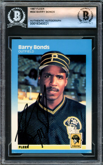 Barry Bonds Autographed 1987 Fleer Rookie Card #604 Pittsburgh Pirates Vintage Rookie Signature Beckett BAS #16340021