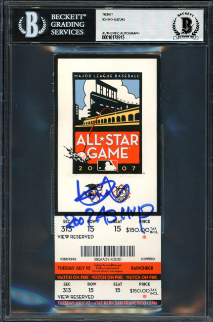 Ichiro Suzuki Autographed 2007 All Star Game Ticket Seattle Mariners "2007 AS MVP" Beckett BAS #16178915