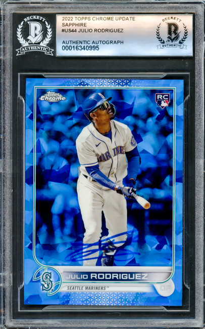 Julio Rodriguez Autographed 2022 Topps Chrome Update Sapphire Rookie Card #US44 Seattle Mariners Beckett BAS #16340995