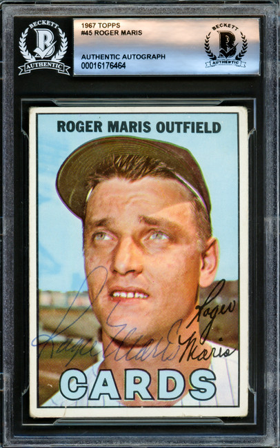 Roger Maris Autographed 1967 Topps Card #45 St. Louis Cardinals Beckett BAS #16176464