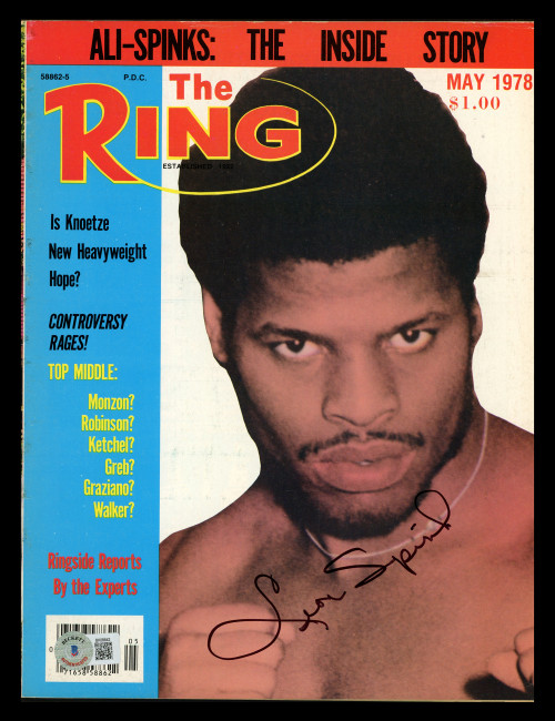 Leon Spinks Autographed Ring Magazine Beckett BAS QR #BK08842