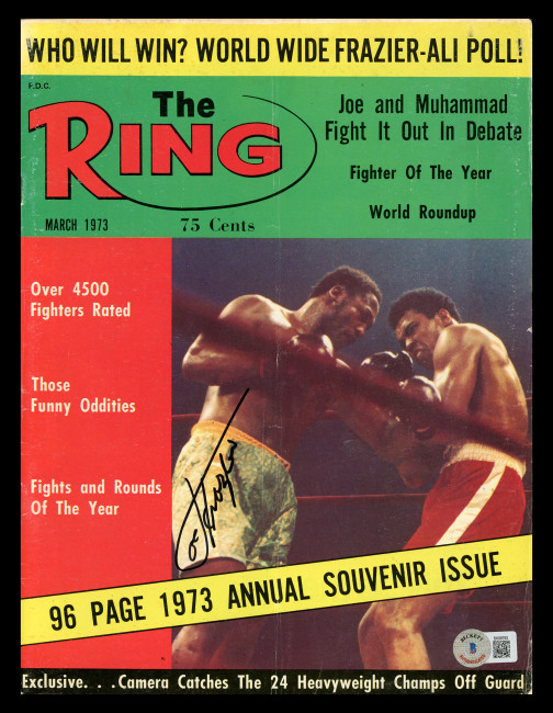 Joe Frazier Autographed Ring Magazine Beckett BAS QR #BK08793