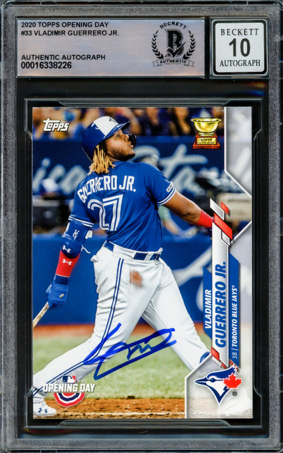 Vladimir Guerrero Jr. Autographed 2020 Topps Opening Day Card #33 Toronto Blue Jays Auto Grade Gem Mint 10 Beckett BAS #16338226