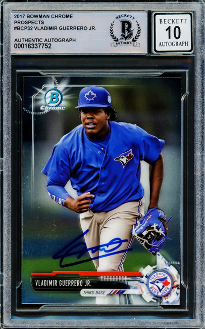 Vladimir Guerrero Jr. Autographed 2017 Bowman Chrome Rookie Card #BCP32 Toronto Blue Jays Auto Grade Gem Mint 10 Beckett BAS #16337752