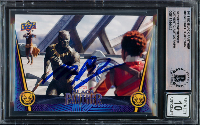 Michael B. Jordan Autographed 2018 Upper Deck Black Panther Card #86 Marvel Auto Grade Gem Mint 10 Beckett BAS #16244444